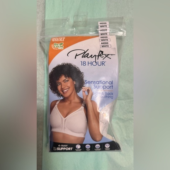 NEW WOMEN SIZE 44 DDD PLAYTEX 18
HOUR SENSATIONAL SUPPORT WHITE
WIREFREE BRA - Picture 7 of 9